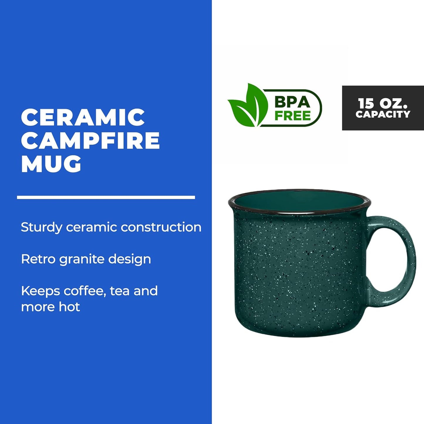 Set of 8 Ceramic Campfire Mugs – 15 Oz, Brown – Coffee & Tea Cups for Home, Work, Travel, Camping – Customizable, Great for DIY, Events, Companies