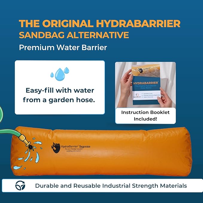 Watershed Innovations Best Sandbag Alternative - HydraBarrier Supreme 6 Foot Length 12 Inch Height - Water Diversion Tube - Light, Re-usable, & Eco-Friendly Flood Barrier (Single Unit)