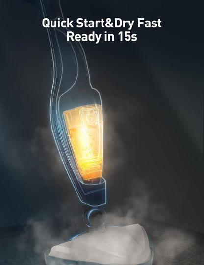 12-in-1 Steam Mop, Fast 15-Sec Heat-Up, 1500W Detachable Handheld Steam Cleaner with 2 Dirt Grip Pads, Removes 99.99% Stubborn Stains for Hardwood Floors, Windows, Tiles, Furniture, Pearl Teal