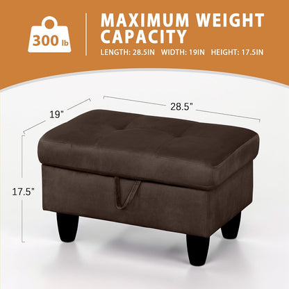 Ottoman Rectangular Storage Ottoman Bench, Flannel Footrest Stool Footstool with Lid for Living Room, Bedroom, Entryway, Coffee, 28.5"x19"x17.5"
