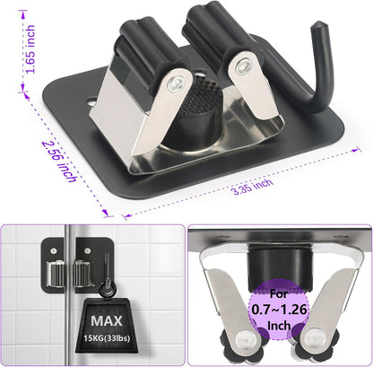 Broom Holder Wall Mount Screw Drilling, Sturdy Heavy Duty Stainless Steel Mop Gripper Rack Perforated, Perfect for Laundry Room Organizer, Fit with Laundry Kitchen Garage Garden Storage System