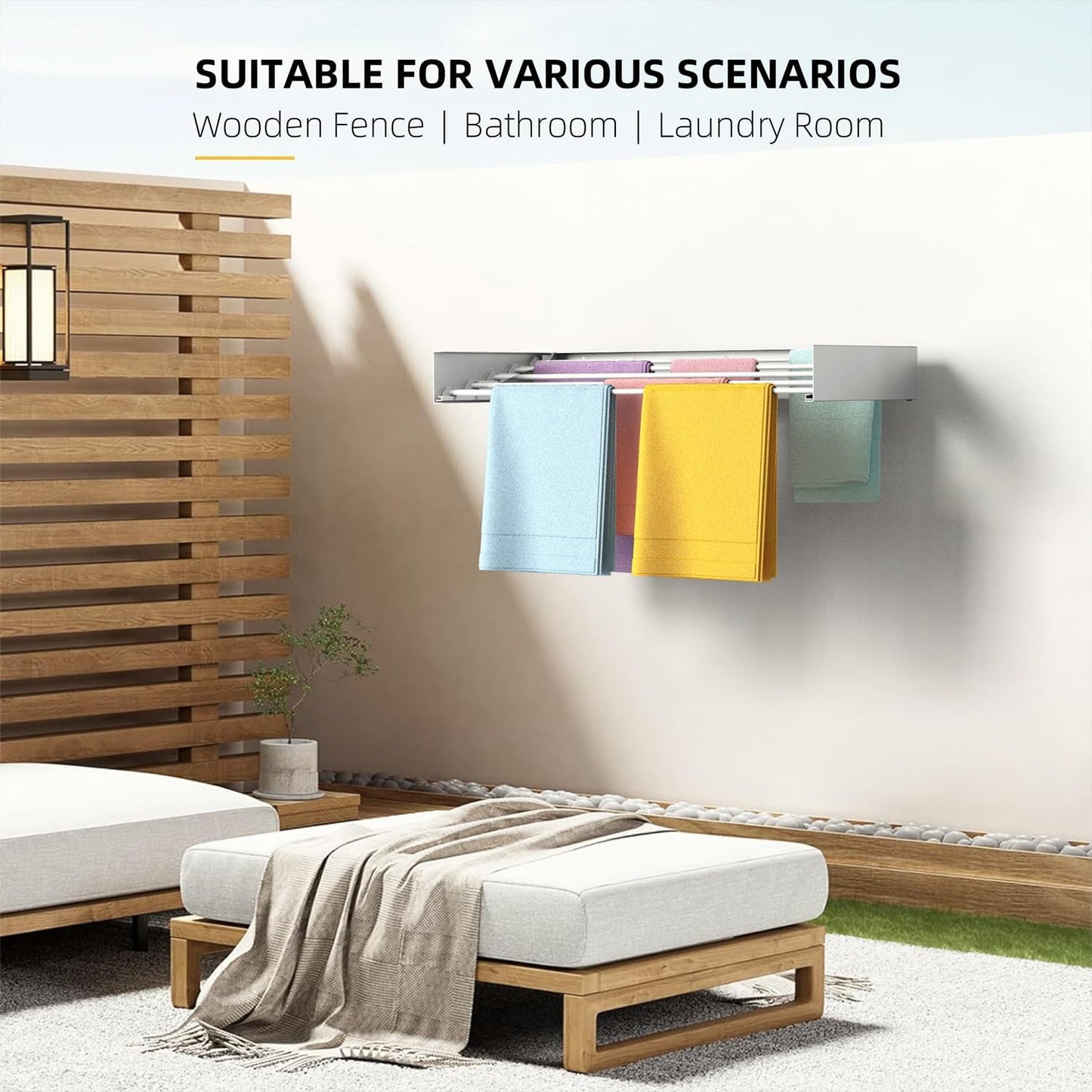 Laundry Drying Rack, Collapsible Wall Mounted Clothes Drying Rack - Drying Rack Clothing Foldable,Space Saving, 31.5" Wide, 13.2 Linear Ft, 5 Aluminum Rods, 60 lb Capacity (White, 31.5")