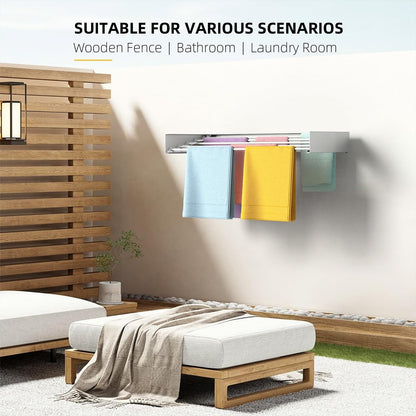 Laundry Drying Rack Collapsible, Wall Mounted Clothes Drying Rack, Space Saving Foldable Drying Rack for Laundry, 23.6" Wide, 11.2 Linear Ft, 4 Aluminum Rods, 60 lb Capacity