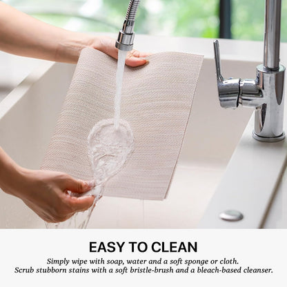 LEXMORE Placemats Set of 12 Vinyl/Plastic Woven Place Mats for Kitchen Table Indoor/Outdoor Washable Placemat Wipeable Dining Table Mats(A-Beige White)