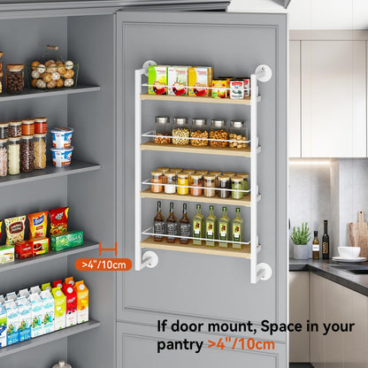 IBUYKE Spice Rack Wall Mount,4 Tier Hanging Seasoning Organizer,Spice Rack for Wall for up to 50 Jars,Spice Organization for Kitchen Cabinet,Living Room,Bathroom,Pantry,Natural TLJ016R