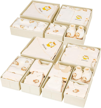 DIMJ Drawer Organizer Clothes 12 Pack - Foldable Baby Organizers and Storage & Dresser Organizer for Bedroom, Closet - Nursery Organization Dresser Dividers for underwear, Sock,Bra, Belt, Tie, Beige