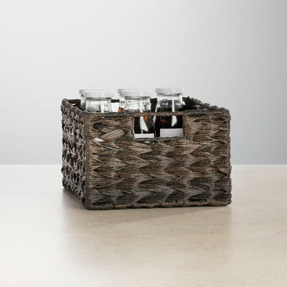 mDesign Woven Farmhouse Kitchen Pantry Food Storage Organizer Basket Bin Box, Container Organization for Cabinets, Cupboards, Shelves, Counter - Store Potatoes, Onions, Fruit, 3 Pack, Espresso Brown