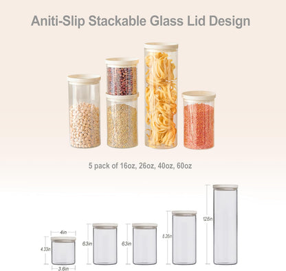 Urban Green Glass Food Storage Jar with Glass Lid, Food Canister Set with Airtight Lids, Pantry Jars for Kitchen Organization, Food Storage Containers in Set of 5