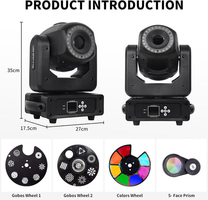 DJCLUB Moving Head Lights LED 100W Spot Effect with 6 Rotating & 7 Gobos 8 Colors Projector 5-Facet Prism by DMX512 Control Stage Lights for Disco Bar Wedding Party (LED 150W Moving Head)