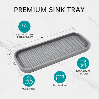 Mofason Silicone Soap Tray, Bathroom Kitchen Finishing Tray, Kitchen Sink with Soap Rack, Sponge Tray, Soap and Sponge Sink Organizer（Mist, 2 Pack）