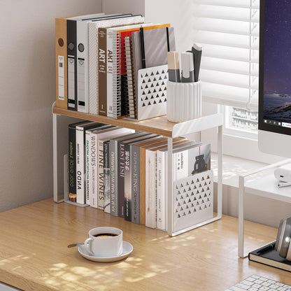 Mitus Shelf Organizer and Storage, Tiered Wood Cabinet Rack for The Kitchen Counter, Bathroom Counter, Pantry Cupboard, Office Desk Bookshelf, 12" Wide Natural and White