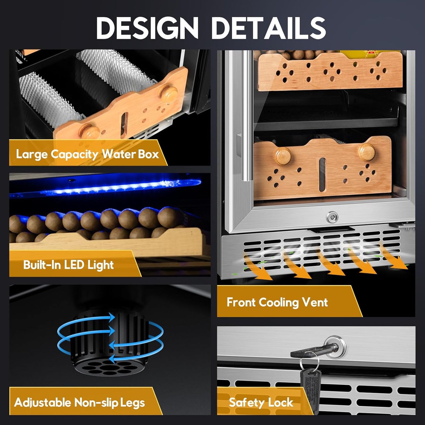 Tylza 88L Ciagr Humidor Cabinet, Humidity & Temp Control Electric Humidors for Cigars, 546 Counts, Silent Compressor, Reversible Door, Cigar Humidors with Spanish Cedar Drawer Shelves, Gifts for Men