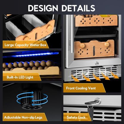 Tylza 88L Ciagr Humidor Cabinet, Humidity & Temp Control Electric Humidors for Cigars, 546 Counts, Silent Compressor, Reversible Door, Cigar Humidors with Spanish Cedar Drawer Shelves, Gifts for Men