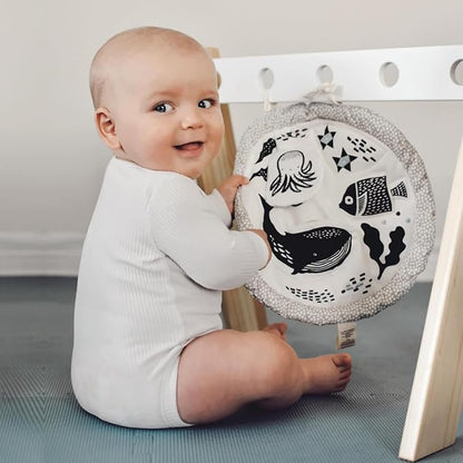 Wee Gallery Ocean Activity Pad Organic Baby Play Mat with Sensory Toys, High Contrast Newborn Essentials Soft Tummy Time Mat for Babies 0-12 Months, Visual and Motor Skill Development Toy