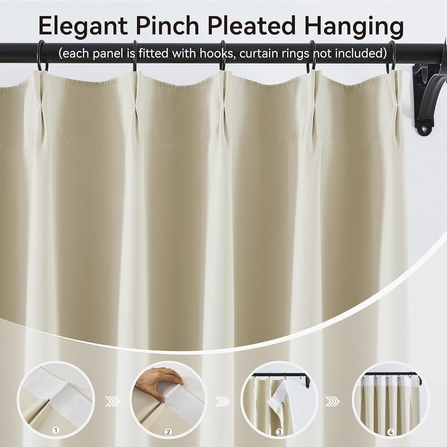 KangBang Beige Pinch Pleated Curtains 84 Inch Length, Pinch Pleat Room Darkening Blackout Modern Soft Drapes with Hooks for Nursery Bedroom(40”Wx84”L, Cream, 2 Panels)