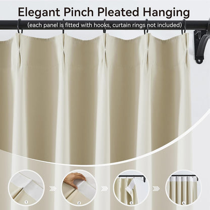 KangBang Cream Blackout Curtains 105 Inches Long, Extra Wide Pinch Pleated Sound Dampening Room Divider Drapes for Hall Large Windows, Aesthetic Privacy Decorative,60”Wx105”L,9 FT,2 Panels