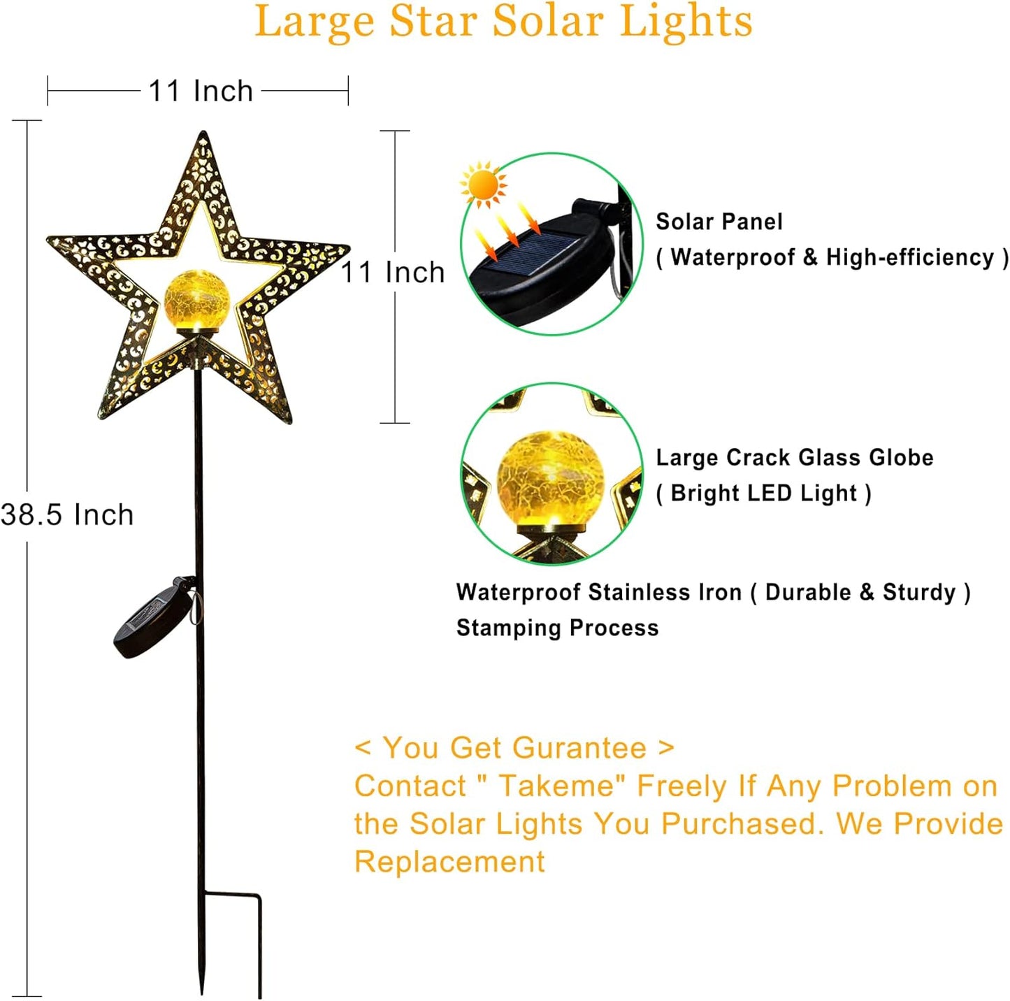 TAKE ME Star Solar Lights Garden Outdoor Decor Waterproof Metal Solar Stakes Lights for Patio Yard Walkway Lawn Patio Mothers Day Garden Gifts Mom Wife Grandma