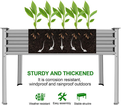 Land Guard 2Pcs Galvanized Raised Garden Bed with Legs, 48×24×32in Large Metal Elevated Raised Planter Box with Drainage Holes for Backyard, Patio, Balcony, 400lb Capacity