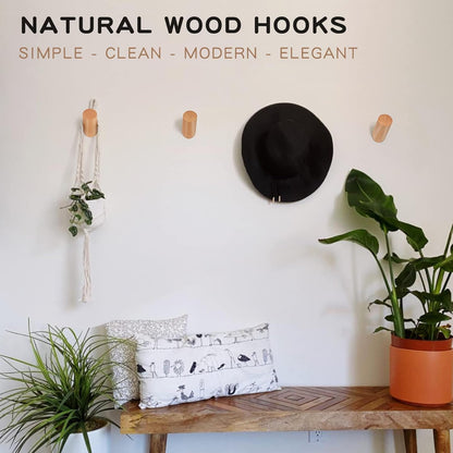 Wooden Wall Hooks, 2 Pack Coat Hooks Wall Mounted - Natural Wood Hook Coat Rack, Heavy Duty Hooks for Hanging Towels Entryway Coats Hat Rack for Wall (Beech Wood)