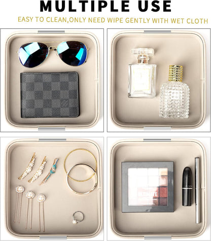 SANZIE Luxury Leather Desktop Storage Small Catchall Organizer Decorative Tray for Entryway Table to Hold Jewelry Watch Cosmetics Keys Phone Wallet, Home & Office Accessories (Metal Silvered, Grey)