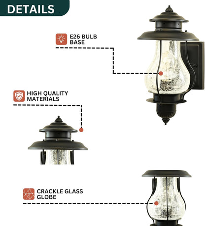 Muskoka Lifestyle Products Outdoor Weatherproof Wall Sconce Lantern, Rustic Porch Light Fixture, Farmhouse Wall Sconce Entryway Light