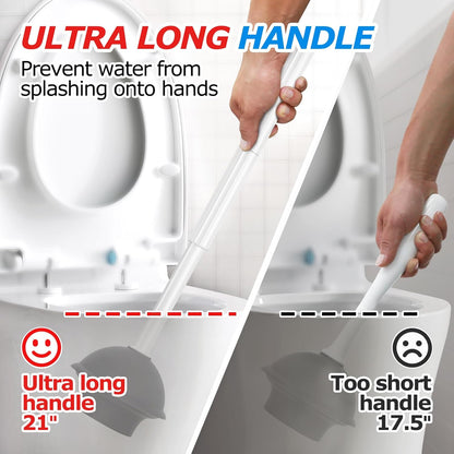 2Pack 2 in 1 Toilet Brush and Plunger Set, Extended Handle Plunger，Toilet Bowl Brush Plunger Set,Bathroom Cleaning Tools ，Toilet Brush Plunger Combo，Cleaning Brush，Cleaning Supplies(White)