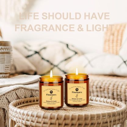 Balsam & Cedar Scented Candle Set 2 Pack – Natural Soy Wax Hand-Poured – Relax and Relieve Stress – 60-Hour Long-Lasting Burn – Premium Aromatherapy Candle for Home Decor, Gifts