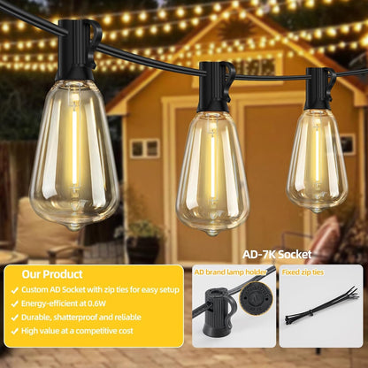 ST38 Outdoor String Lights 25FT with 12+1 LED Bulbs, E12 Socket, Waterproof Commercial Grade, 2700K Warm White for Garden, Backyard, Bistro, Patio, Porch, Deck, Gazebo, Wedding Decor