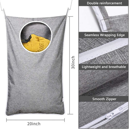 KEEPJOY Saves Space Door-Hanging Laundry Bag,Door Hanging Laundry Hamper with 2 Different Types of Hooks, Oxford Fabric Hanging Laundry Basket for Clothes Size 30"X20" -2 Pack Gray