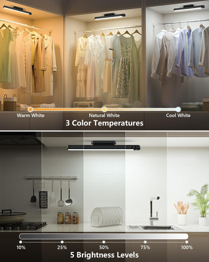 Ferswe 5W Motion Sensor LED Light Bar with Remote, 2500mAh Under Cabinet Lights with Battery Display,Eye-Friendly Mirror Lights Stick on, Rechargeable Light Bar for Cabinet, Closet, Bathroom and Desk