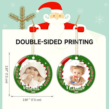 Personalized Baby's First Christmas Ornament 2025, Ceramic Custom Photo Text Christmas Ornament Customized Photo Ornament Christmas Tree Decorations Gift for New Parents Mom Dad Newborn Baby