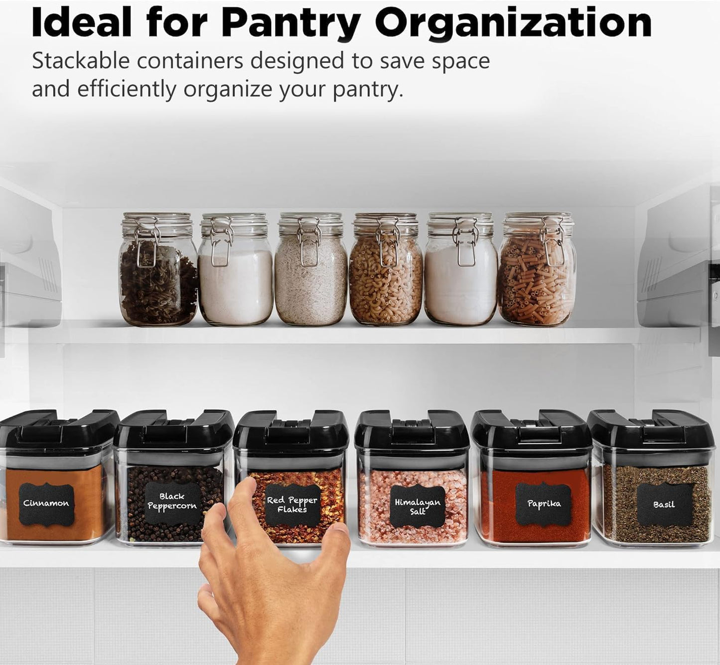 Shazo 6 PC Airtight Food Storage Containers - BPA Free Clear Plastic Snack & Spice Containers with Easy Lock Lids - Kitchen and Pantry Organization for Herbs, Coffee, Tea - 0.5L / 2.1 Cups