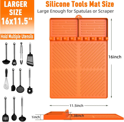 Silicone Grill Mat Compatible with Blackstone, Silicone Griddle Tools Mat with Drip Pad, Spatula Mat for Outdoor Grill Kitchen Counter (Orange)