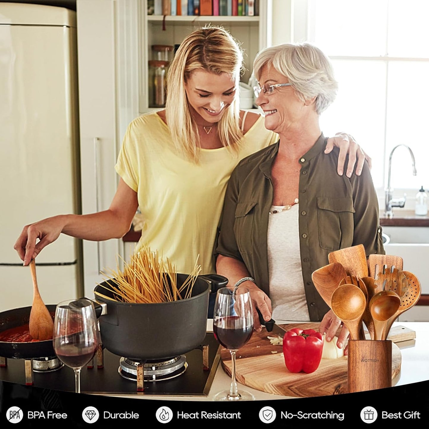 Wooden Spoons for Cooking,Wooden Cooking Utensil Set,10-Piece Wooden Kitchen Utensil Set with Wooden Spoons(A10)