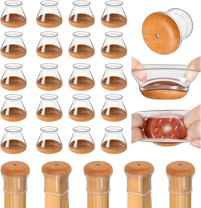 20 Pcs Chair Leg Floor Protectors for Hardwood Floors, Clear Rubber Furniture Sliders with Felt, Silicone Furniture Leg Caps Covers, Fit Round Diameter (0.6" to 0.8")