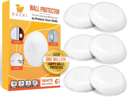 Ducki Door Stop Wall Protector | Self Adhesive Door Knob Wall Protectors from Door Knobs | Rubber Door Stoppers for Wall Damage & Noise | Durable, Shock Absorbent & Discreet | 6 Pack White Door Stops