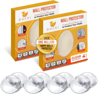 Ducki Door Stop Wall Protector | Self Adhesive Door Knob Wall Protectors from Door Knobs | Rubber Door Stoppers for Wall Damage & Noise | Durable, Shock Absorbent & Discreet | 8 Pack Clear Door Stops