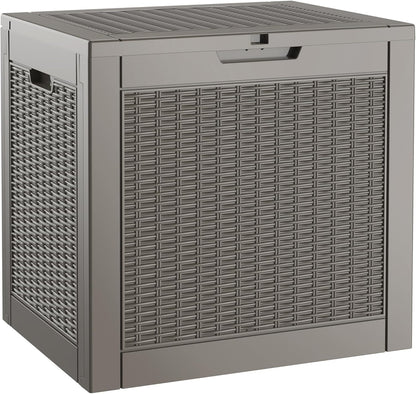 NUNU LAB 30 Gallon Waterproof Resin Deck Box, Lockable Outdoor & Indoor Storage Bench for Patio Cushions, Garden Tools, Pool Accessories & Package Deliveries – Grey