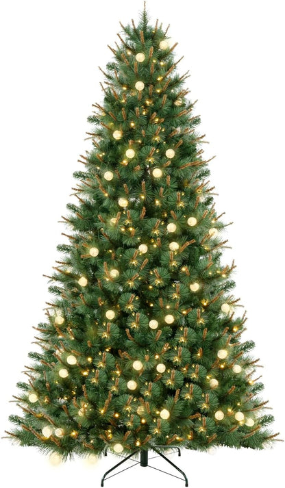 Selena 6.5ft Prelit Artificial Christmas Tree with 857 Branch Tips, 300 Warm Lights and Metal Stand, 43" Wide Realistic Withered Christmas Tree with Lights by Naomi Home