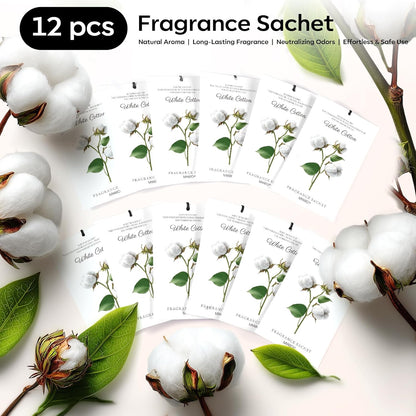 12 Packs Scent Sachets for Closet Clothes Storage - White Cotton Fragrance Long Lasting Home Air Freshener Odor Deodorizer