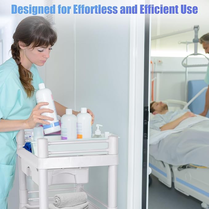 Mobile Medical Trolley Cart Portable 3-Tier Professional Cart 220 Lbs Load Utility Carts for Ultrasound Scanner Esthetician Carts with Drawer Lockable Rolling Wheels for Hospital Dental Clinic Home