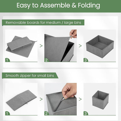 Criusia Drawer Organizer Clothes,16 Pack Underwear Drawer Organizers, Foldable Closet Organizers and Storage Dresser Drawer Dividers Clothing Organizer for Clothes, Socks, Scarves, Bra, Ties (Grey)