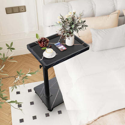 C Table End Table Adjustable Height, 360°Swivel TV Tray Table for Small Spaces, Couch Tables That Slide Under, C Shaped Side Tables Living Room and Bedroom for Sofa, Bed,Chair, Snack (Black)
