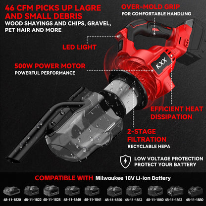 KXX Cordless Vacuum for Milwaukee M18 Battery, 5 in 1 Handheld Electric Vacuum Cleaner with 500W Powerful Motor, 46 CFM Portable Hand Vacuum with Filtration HEPA for Floor, Carpet, Car (Tool Only)