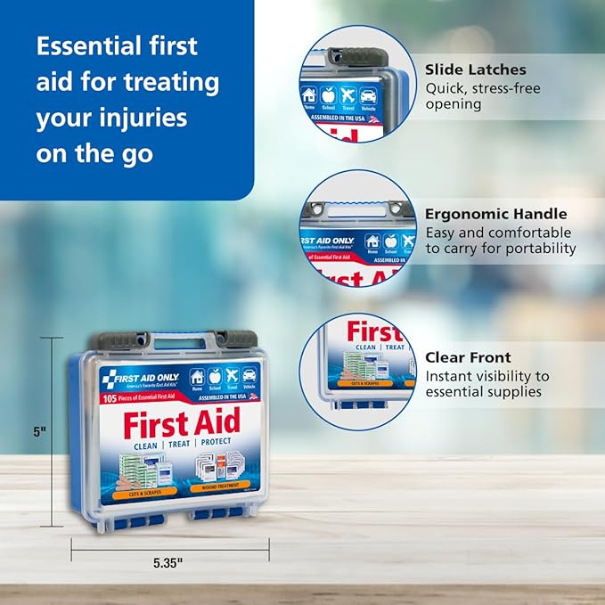 First Aid Only 91249 On-The-Go All-Purpose Emergency First Aid Kit for Car, Travel, Home and Business, 105 Pieces