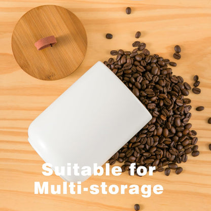 Ceramic Canister Set for Kitchen, 3pcs White Ceramic Kitchen Canisters for Countertop with Airtight Wood Lids, Large Flour and Sugar Containers for Coffee, Tea, Spice