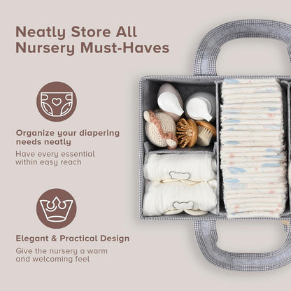 PeraBella Diaper Caddy Organizer with Handle, Baby Shower Gifts Basket Bag, Registry Search Must Haves Items, Nursery Storage Organizer for Newborn Girl Boy, Baby Bag Essentials, Car Diaper Caddy Cart