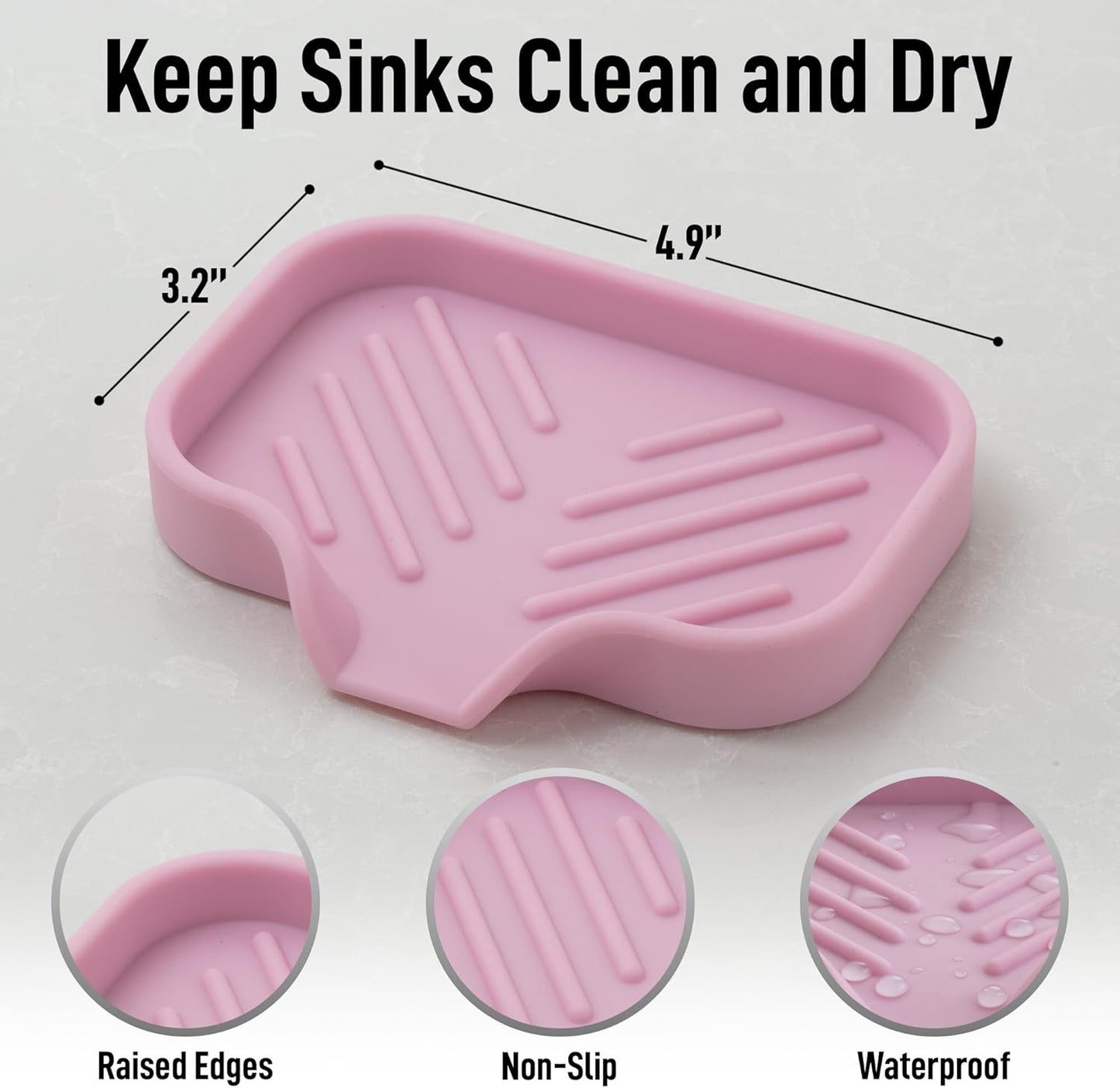 Zulay Kitchen Small Silicone Sponge Holder (4.9x3.3”) – Space-Saving Sink Organizer Tray for Sponge, Soap, Brush & More – Compact Non-Slip Dish for Kitchen & Bathroom (Pink)