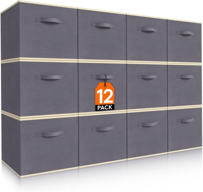 Lifewit 12 Packs Storage Cubes, 11 Inch Cube Storage Bins, Foldable Decorative Fabric Storage Baskets for Organizing Home Organizers with Handles for Shelves, Closet, Grey