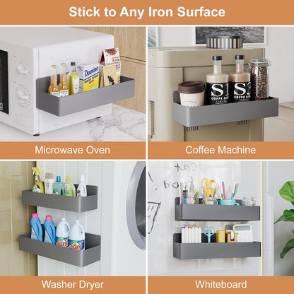 Magnetic Spice Rack for Refrigerator, Kitchen Organizer and Storage Shelf, Grey(2 Pack)